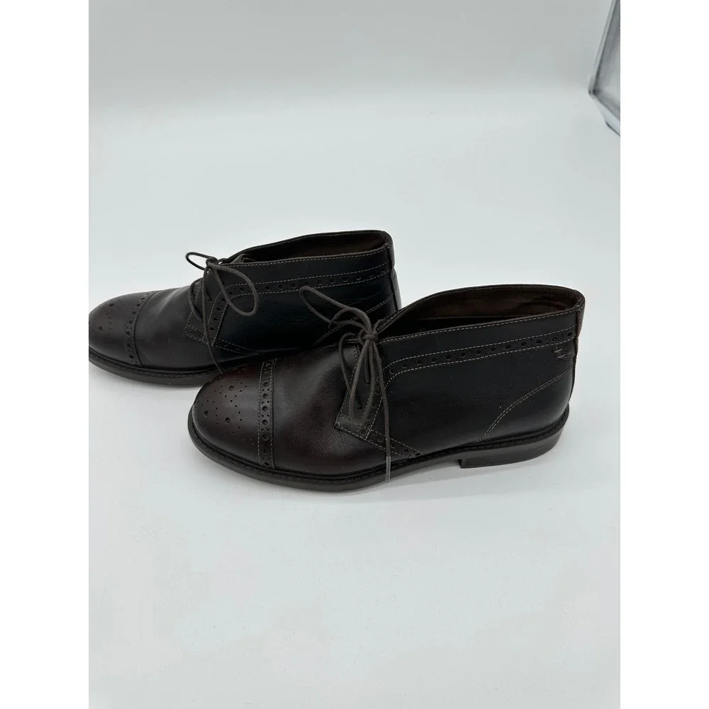 Dunham Chukka Boots Mens Cap Toe Brogue Leather Ankle Shoes Brown 8 4E